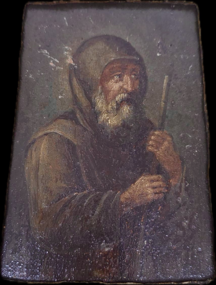 piccolo dipinto olio su tavola del fine secolo XVI con esemplare cornice coeva scolpita ad onde-photo-2