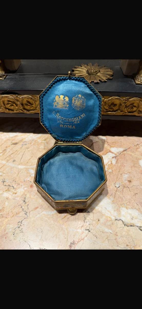 Descrizione SCATOLa PORTAGIOIE, ROMA, FINE SECOLO XIX 1850/60 ca  di forma esagonale in metallo-photo-5