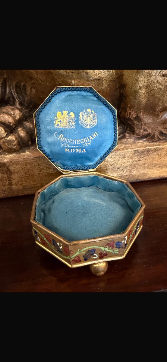 Descrizione SCATOLa PORTAGIOIE, ROMA, FINE SECOLO XIX 1850/60 ca  di forma esagonale in metallo-photo-8
