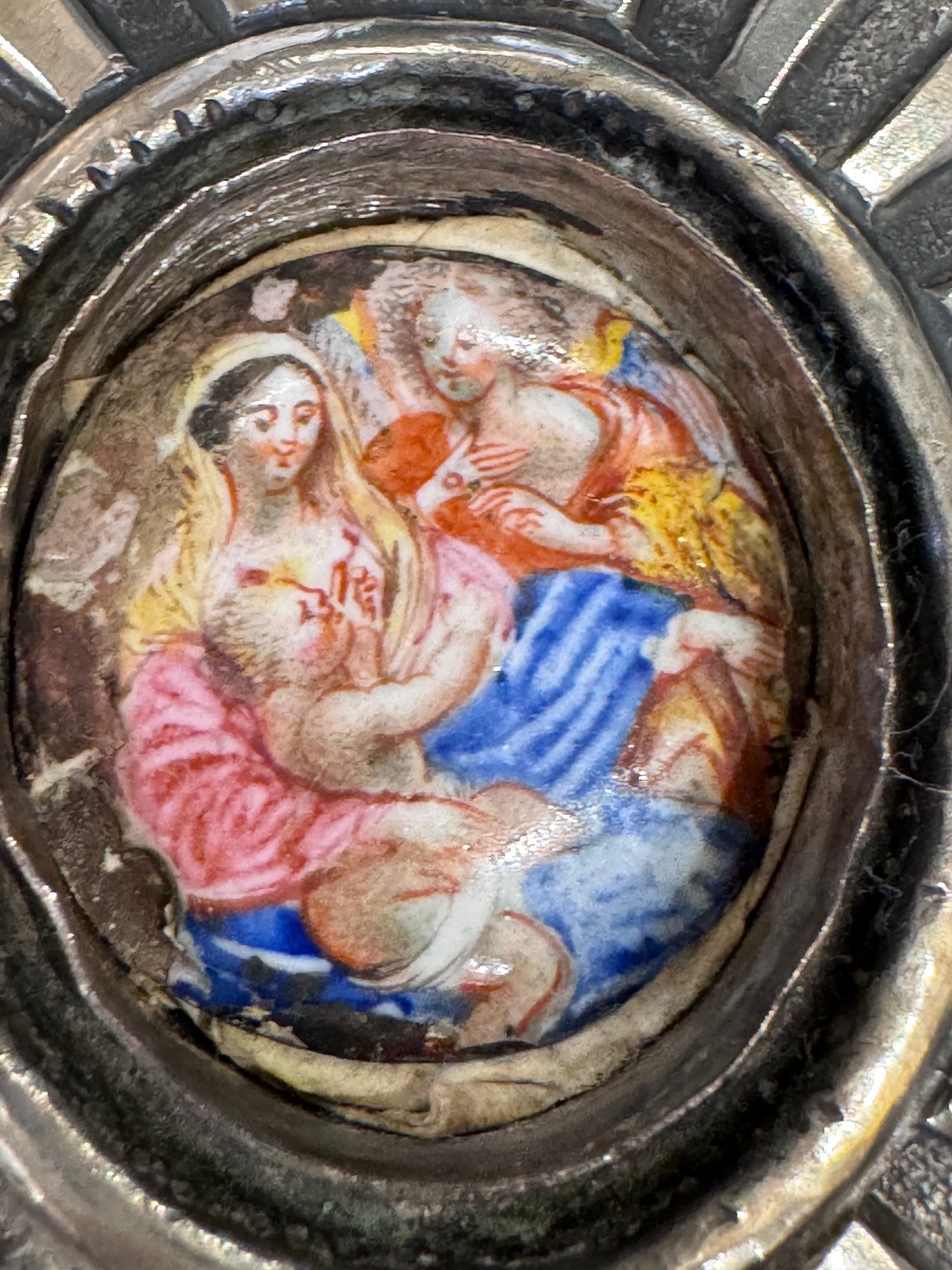 Antica cornicetta in argento finemente sbalzata e bulinata del sec XVIII datata Palermo 1737 co-photo-2