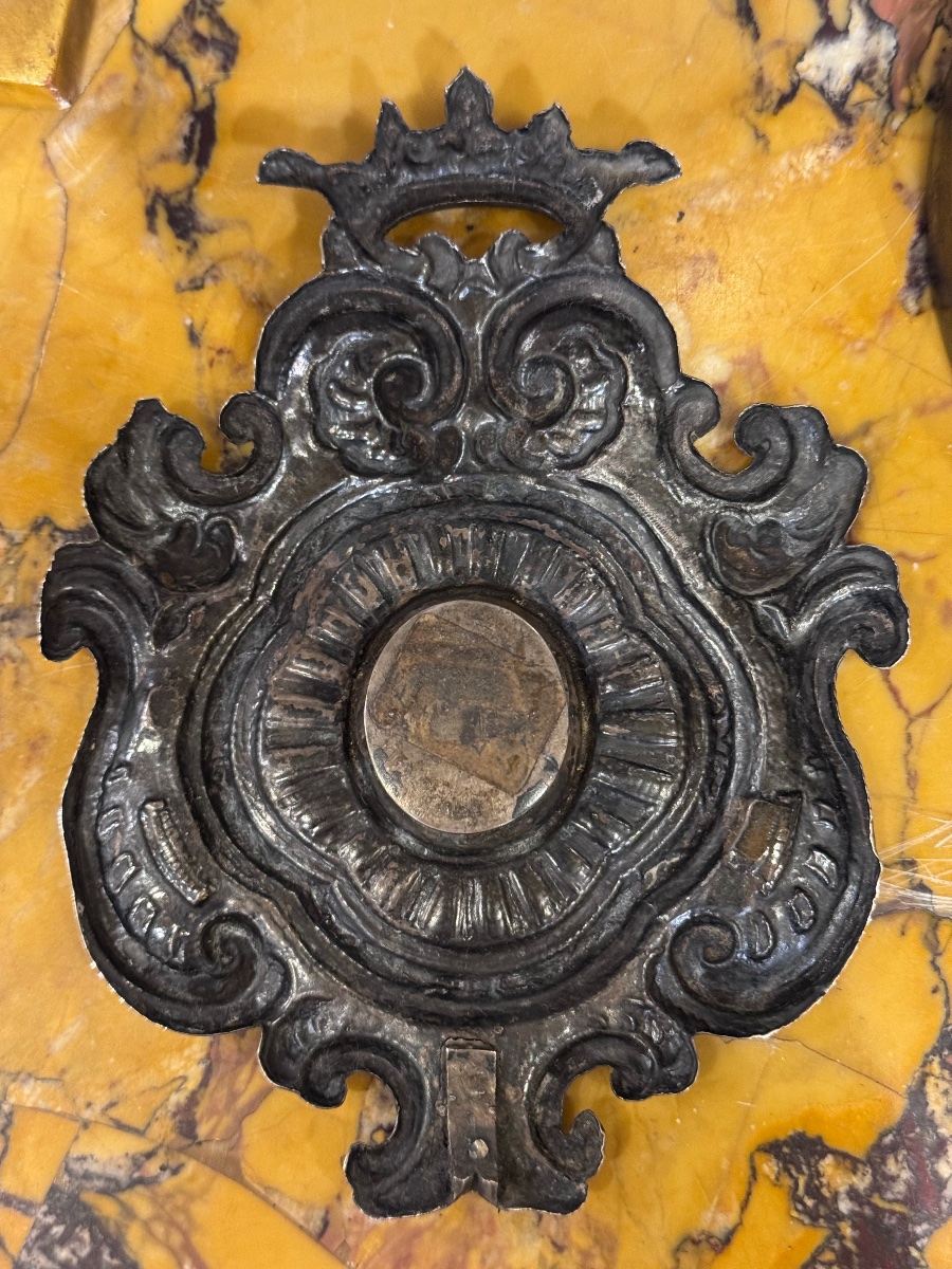 Antica cornicetta in argento finemente sbalzata e bulinata del sec XVIII datata Palermo 1737 co-photo-8