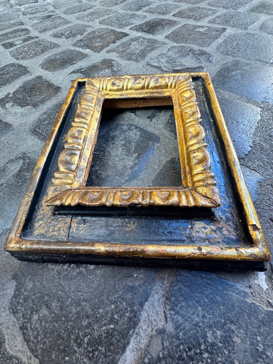 Rara antica cornicetta da collezione Siena del XVI sec , lacca nera , lumeggiata in oro , con i-photo-4