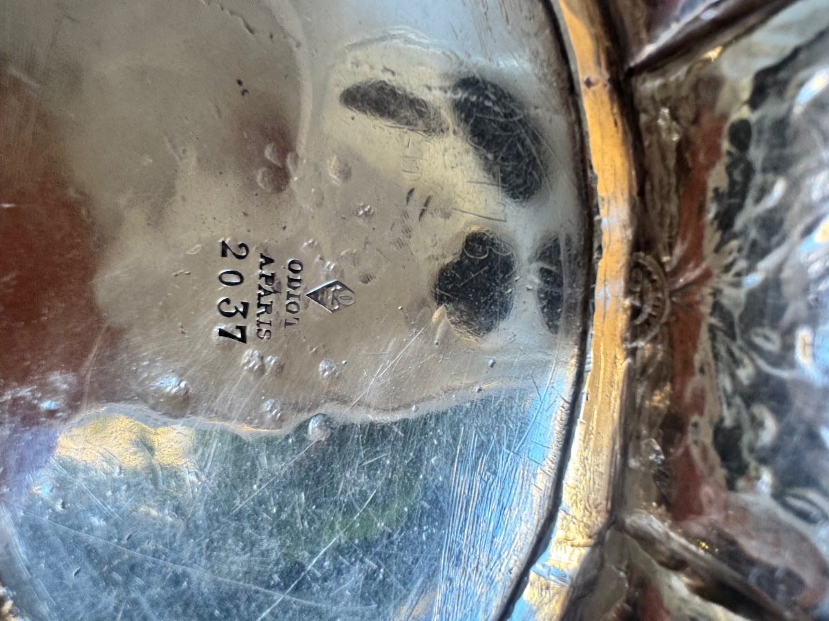 Antico centrotavola a forma di cesto cesellato e bulinato e sbalzato a mano in argento massicci-photo-4