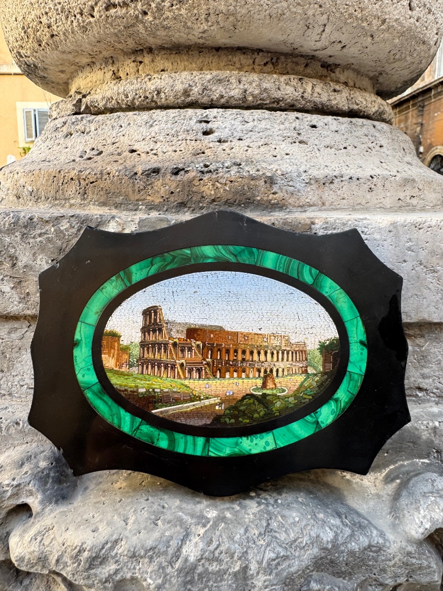 Antico esemplare Micromosaico Romano dall Antica Scuola Vaticana , della Veduta da particolare -photo-2