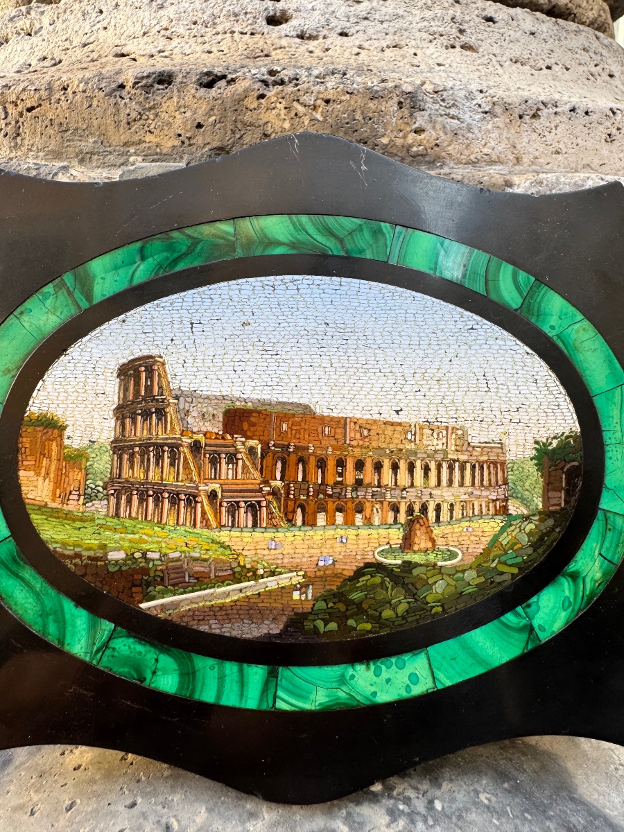 Antico esemplare Micromosaico Romano dall Antica Scuola Vaticana , della Veduta da particolare -photo-3