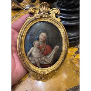 Magnifica miniatura dipinta finemente ad olio su rame , Napoli Luigi XV sec XVIII , con sontuos