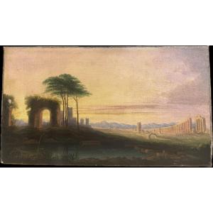 Antico dipinto olio su tela Firmato e datato sul retro con dedica 1871. Raffigurante la campagn