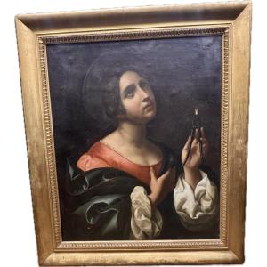 antico interessante dipinto , raffigurante Sant  Apollonia da Carlo Dolci , olio su tela , inte