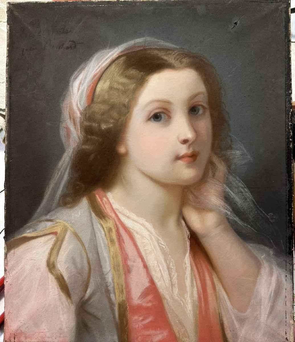 Ritratto di fanciulla - pastello su tela XIX secolo Francia -photo-3