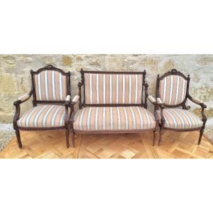 19th Century Louis XVI Style Set, A Small 2-seater Sofa And Two Armchairs
