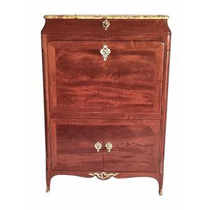 Louis XV Period Secretary, Solid Mahogany Stamped "léonard Boudin And Louis Moreau"