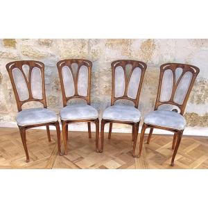 Set Of 4 Nancy School Chairs "wild Berries" Attributed To The "majorelle" Workshop.