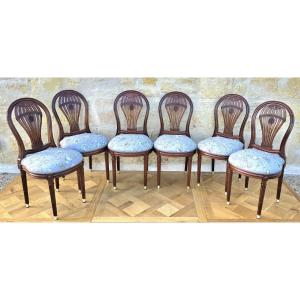 Set Of 6 Mahogany Hot Air Balloon Chairs, 19th Century