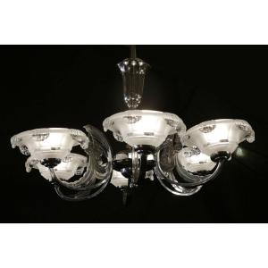 Art Deco Chandelier, Chrome, 6 Lights