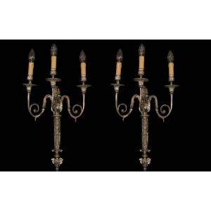 Pair Of Louis XVI Silver Bronze Sconces