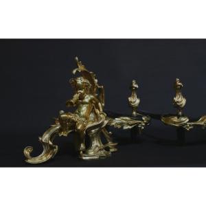 18th Century Chiseled And Gilded Bronze Andirons
