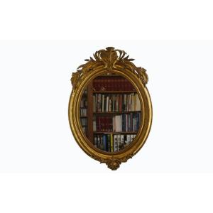 Louis Philippe Oval Mirror, Golden Wood, XIXth