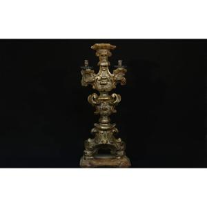 Louis XIV Candelabra In Silver-gilded Wood, 17th Century (73 Cm)