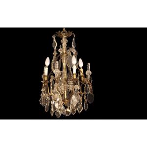 Chandelier With Tassels, Crystal And Bronze, 19th Century