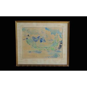 Watercolor By Christian Eudel, 1984, "moorea Iv"