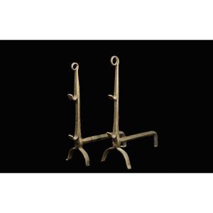 Pair Of Andirons, Iron, 17th Century (height 60 X 50 Cm)