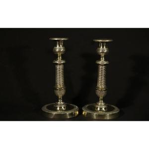 Pair Of Directoire Candlesticks, Bronze