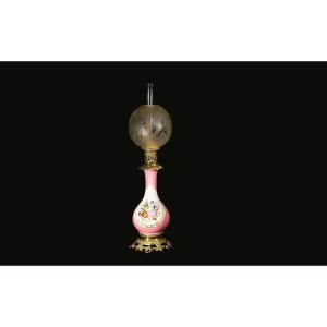 Painted Porcelain Oil Lamp, 19th Century