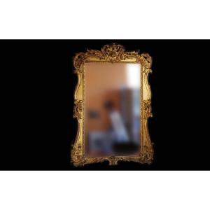 19th Century Gilded Wood Mirror With Leaf, 140 X 95 Cm