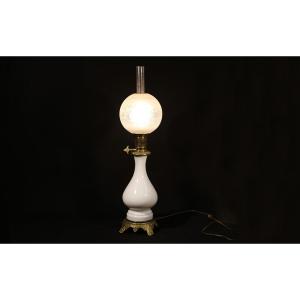 Oil Lamp, White Opaline, 19th Century