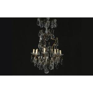 Chandelier With Tassels, Bronze And Crystal, 19th Century (53 X 96 Cm)