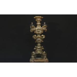 Louis XIV Candelabra, Gilded And Silvered Wood, 17th Century