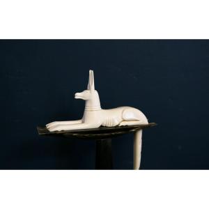 Anubis, Art Deco Ivory Sculpture, Horn Stand