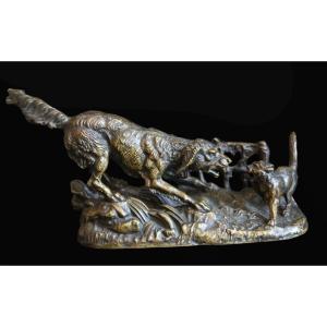 Animal Bronze, Dog/cat, Signed Dargaud, 19th Century