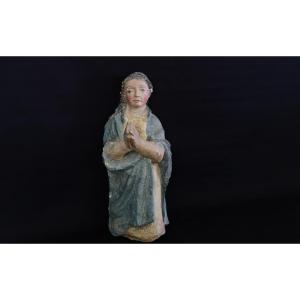 Terracotta Prayer Girl, 19th Century Nativity Scene  