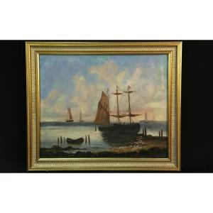 Oil On Canvas, Marine, 19th Century (74x61 Cm)