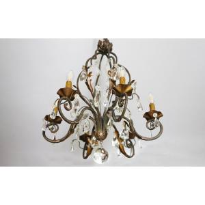 Wrought Iron Chandelier With Tassels, Circa 1900