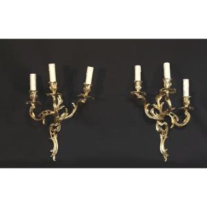 Gilt And Chased Bronze Wall Sconces, 19th Century