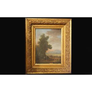 Landscape, Oil On Wood, 19th Century 