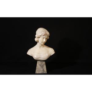 Bust Of A Woman, Carrara Marble, 19th Century, Signed 