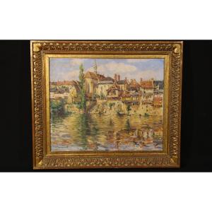 Oil On Canvas Signed Jules Ribeaucourt, View Of Argenton-sur-creuse