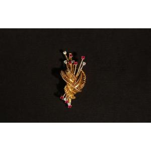 Gold, Diamond And Ruby Brooch