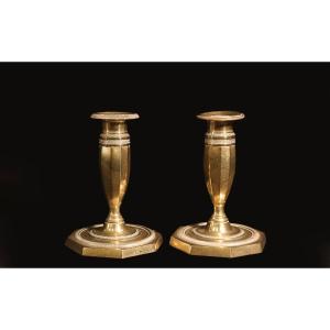 Pair Of Bronze Candlesticks 