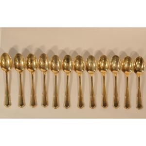 12 Dessert Spoons, Gold-plated
