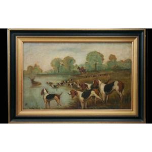 Oil On Canvas, Hunting, Signed B.r.