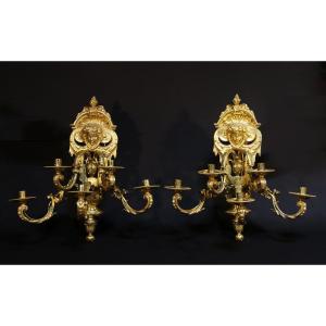 Pair Of Wall Lights, Gilt Bronze, Signed H. Picard, 19th Century