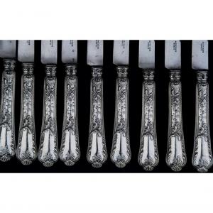 Set Of 12 Knives In Sterling Silver Cored