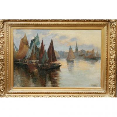 Marine, Oil On Canvas, Signed P.camus