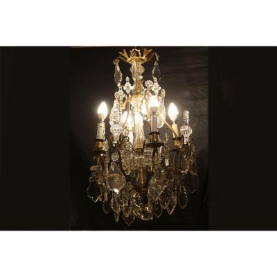 Chandelier Pendants, Crystal And Bronze, 19th