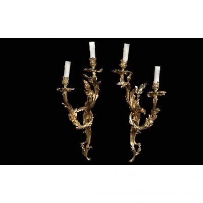 Louis XV Sconces, Gilt Bronze, 18th 