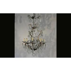 Cage Chandelier With Tassels, Bronze And Crystal